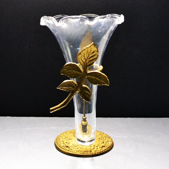 Glass And Brass Bud Vase In Style Of Art Noveau Flower Display Room Accent - Picture 1 of 5